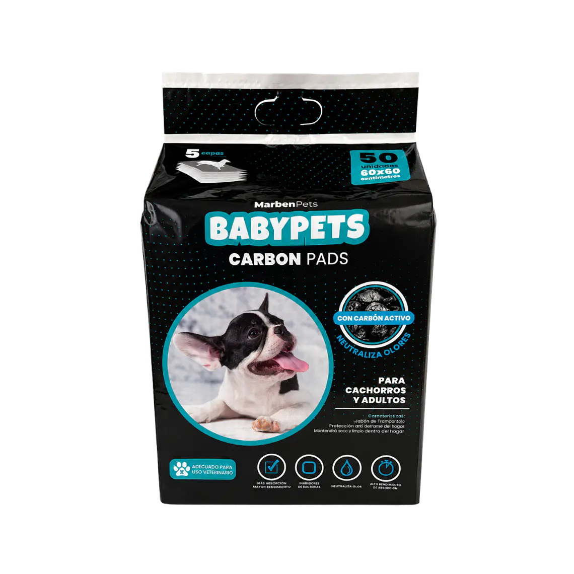 Sabanilla Baby Pets Carbón Pads 50 unidades -60 x 60cm 1