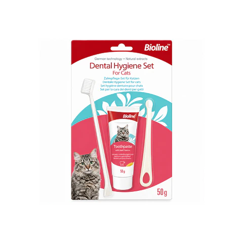 Set Bioline de Higiene Dental Para Gatos Sabor Queso
