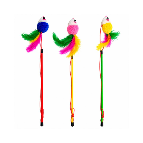 Varilla Para Gatos Ratón de Colores con Cascabel - 30CM