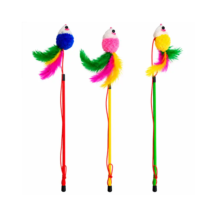 Varilla Para Gatos Ratón de Colores con Cascabel - 30CM 1