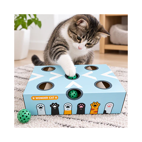 Caja Interactiva con Pelotas de Cascabel para Gatos