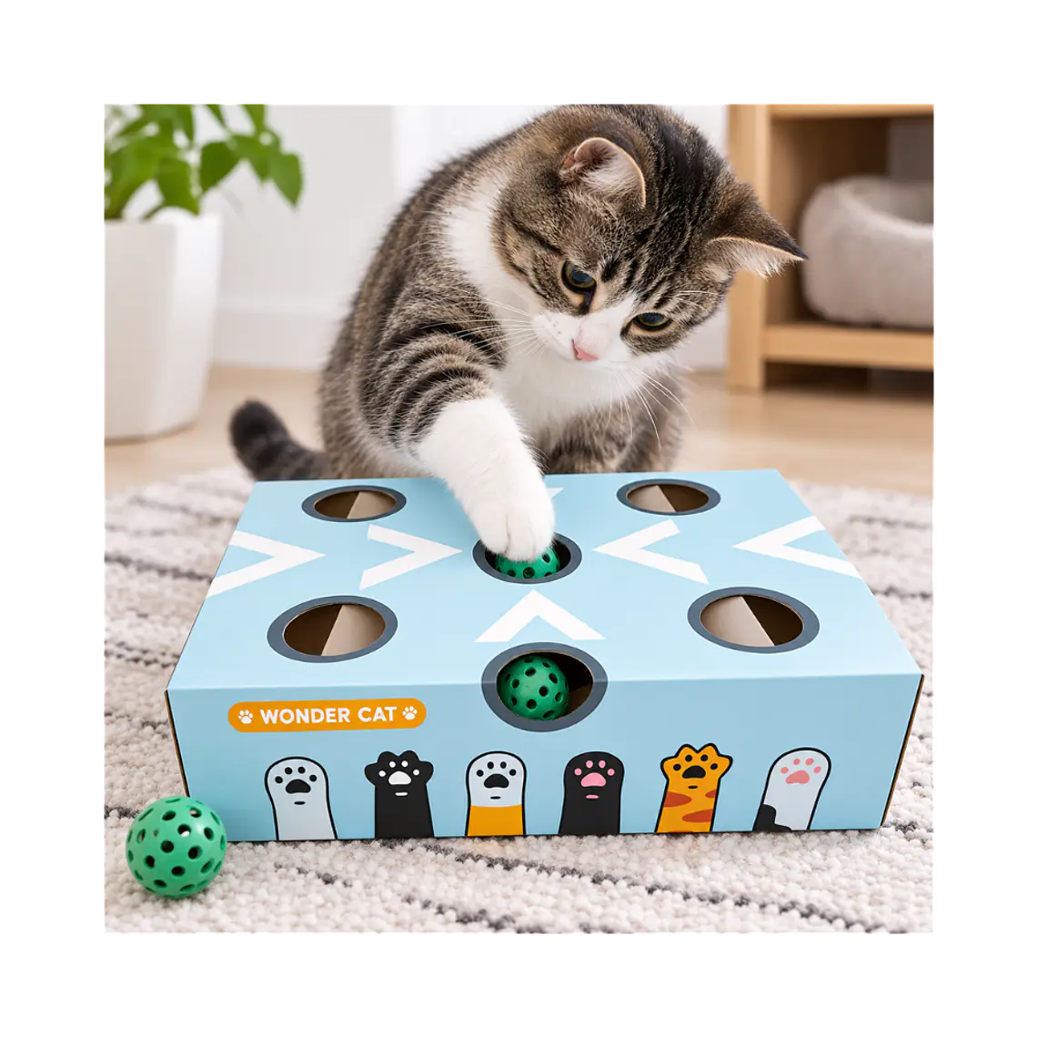 Caja Interactiva con Pelotas de Cascabel para Gatos 2
