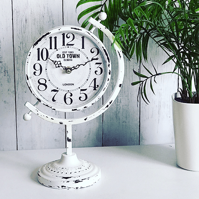 RELOJ BLANCO DE MESA ENVEJECIDO