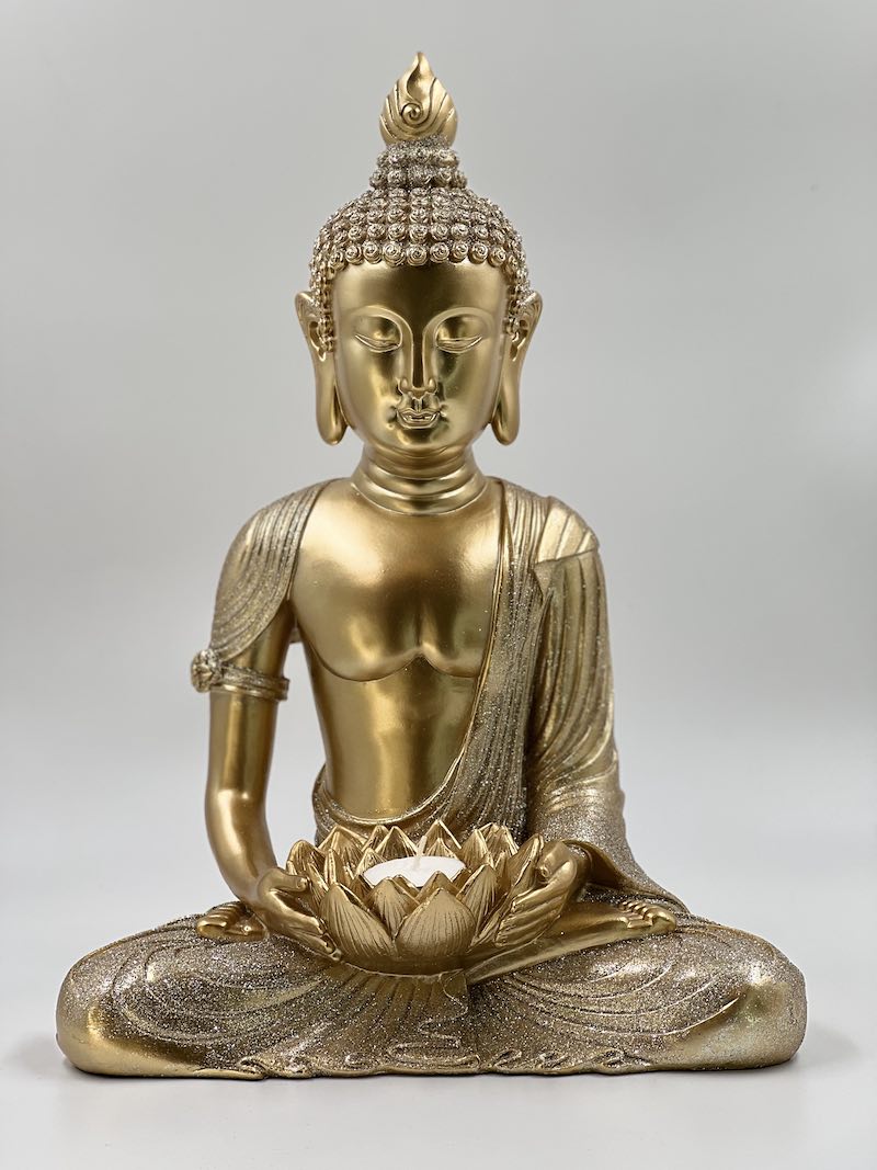 Portavelas Buda dorado en meditación – Arte & Sintonia