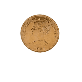 Moneda De Oro Nacional 21K 100 Pesos Chile Año 1955