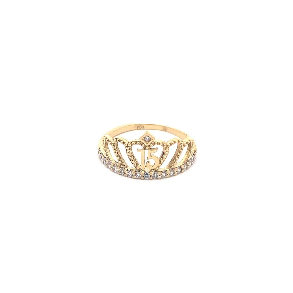 Anillo De Oro Amarillo 18K Corona 15 Años Con Pierdas 