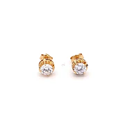Aros De Oro Amarillo 18K Chatón Circular Con Piedra 