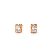 Aros De Oro Amarillo 18K Chatón Rectangular Con Piedra