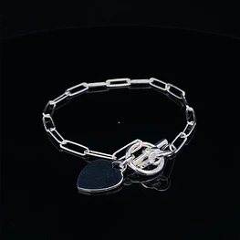 Pulsera De Plata 925 Limada Con Corazón Broche Especial 