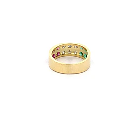 Anillo De Oro Amarillo 18K Tuerca Con Piedras y Diamantes 