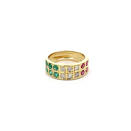 Anillo De Oro Amarillo 18K Tuerca Con Piedras y Diamantes 