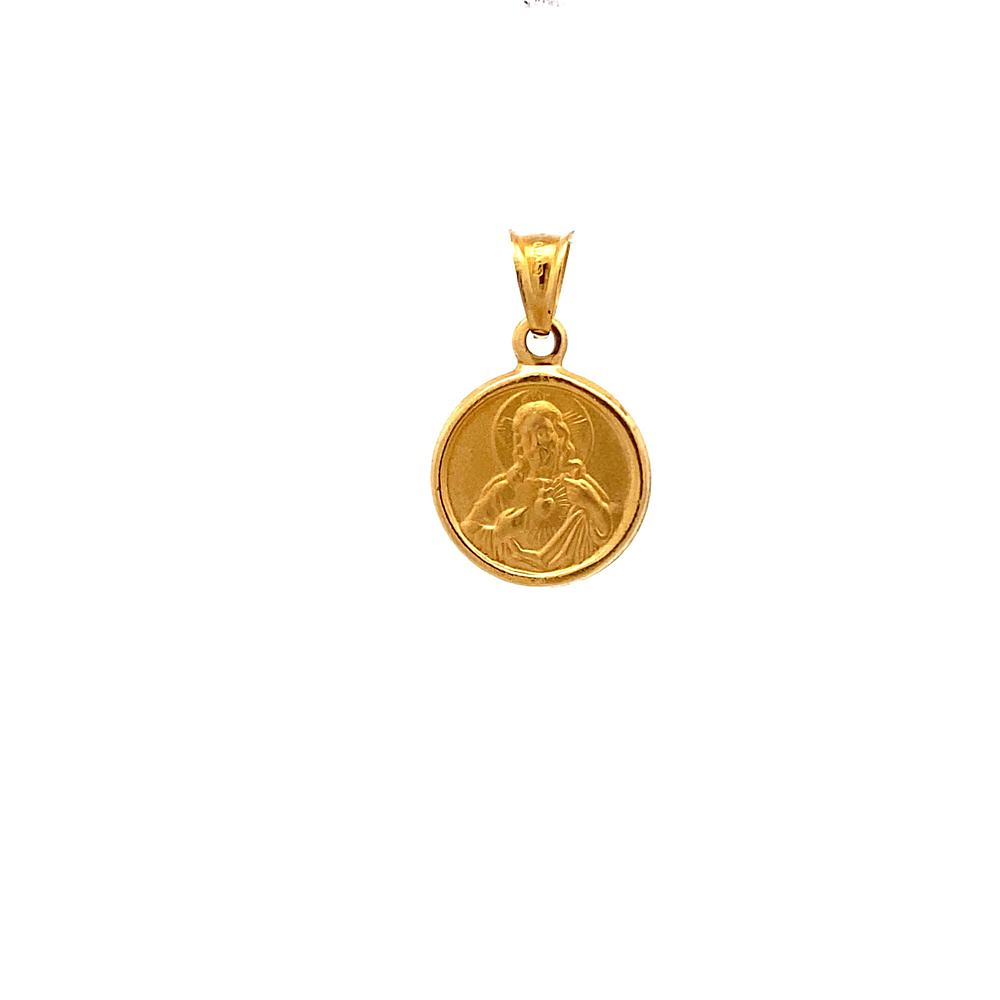 Colgante De Oro Amarillo 18K Medalla Sagrado Corazón De Jesús 
