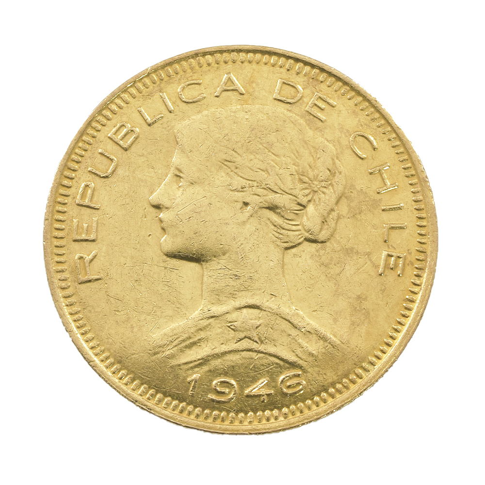 Moneda De Oro 21K 100 Pesos Chile Año 1946