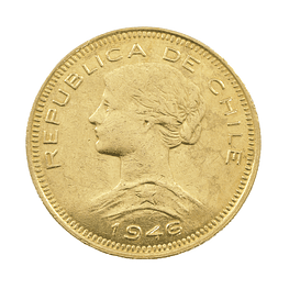 Moneda De Oro 21K 100 Pesos Chile Año 1946