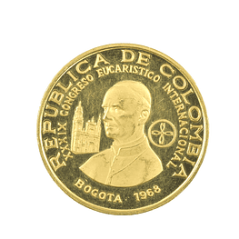 Moneda De Oro 300 Pesos Congreso Eucarístico Colombia Año 1968