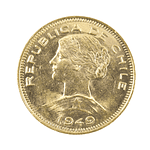 Moneda De Oro 21K 100 Pesos Chile Año 1949