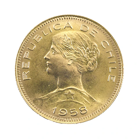 Moneda De Oro 21K 100 Pesos Chile Año 1958