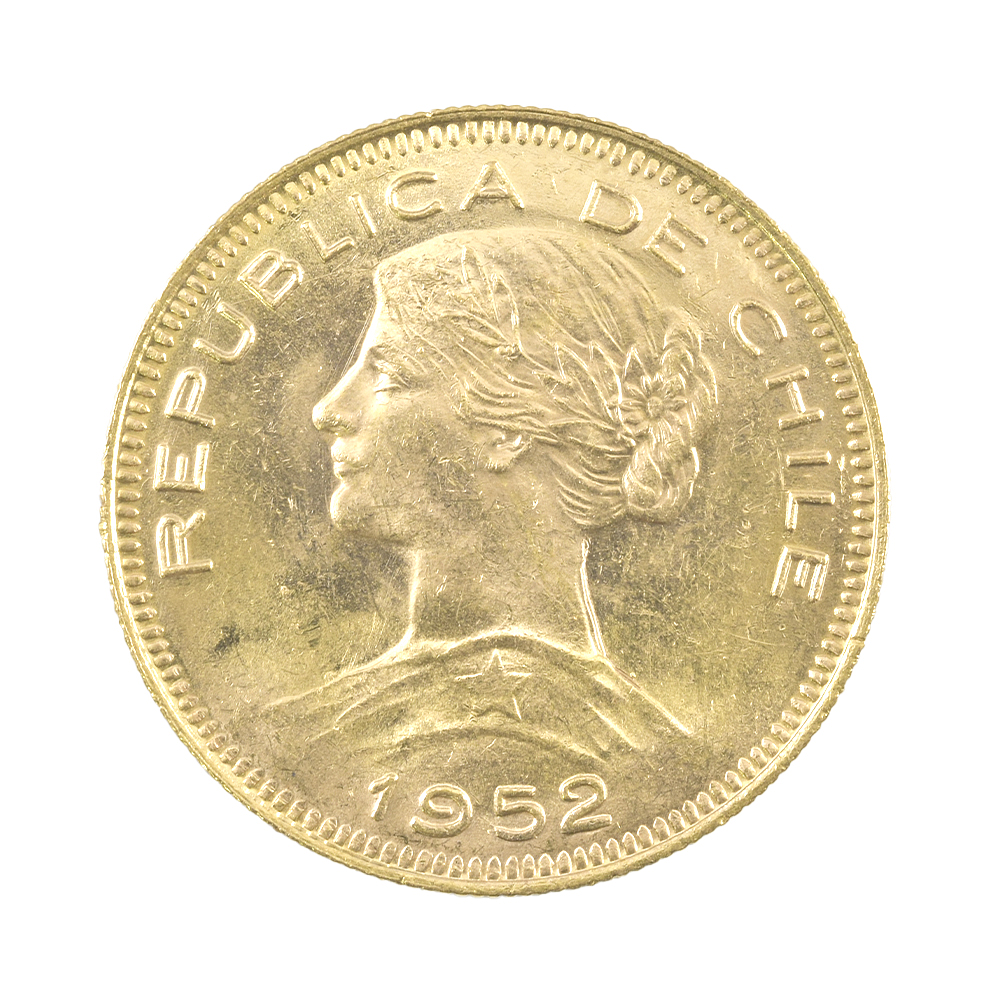 Moneda De Oro 21K 100 Pesos Chile Año 1952