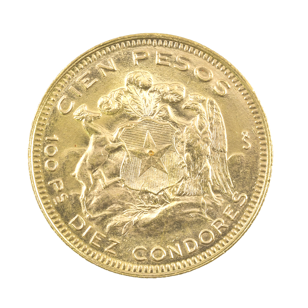 Moneda De Oro 21K 100 Pesos Chile Año 1952