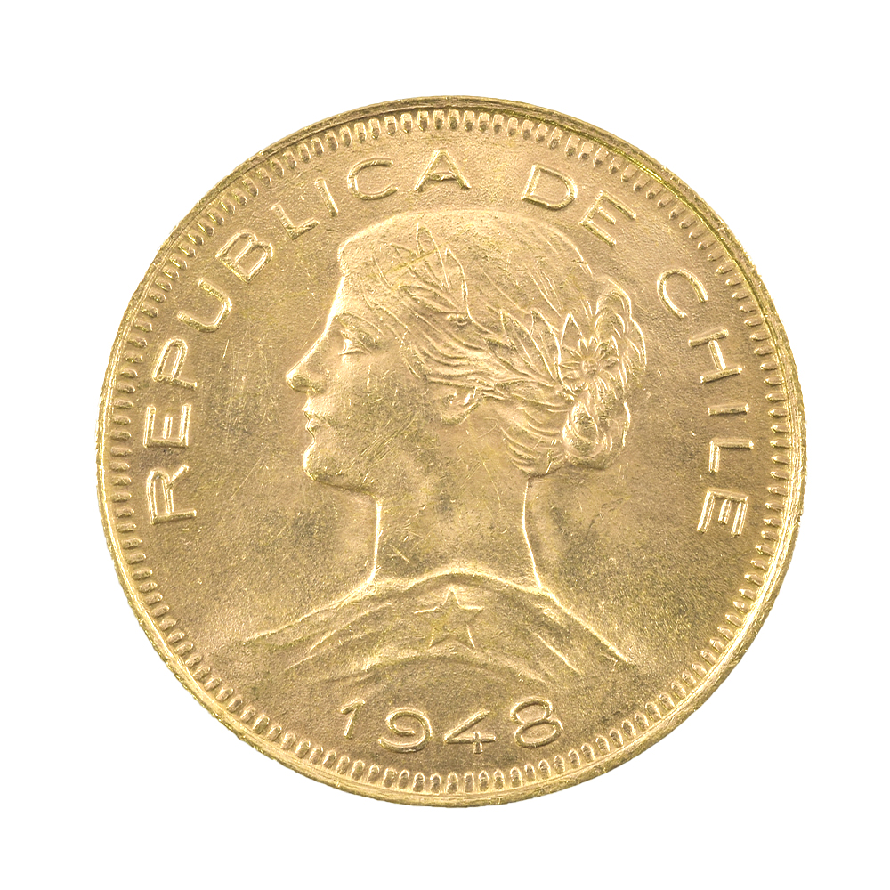 Moneda De Oro 21K 100 Pesos Chile Año 1948