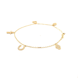 Pulsera De Oro Amarillo 18K Limada Con Colgantes Móviles