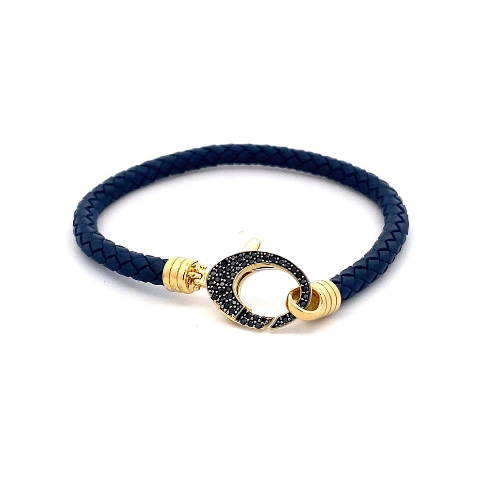 Pulsera De Oro Amarillo 18K Tejido Azul Con Piedras