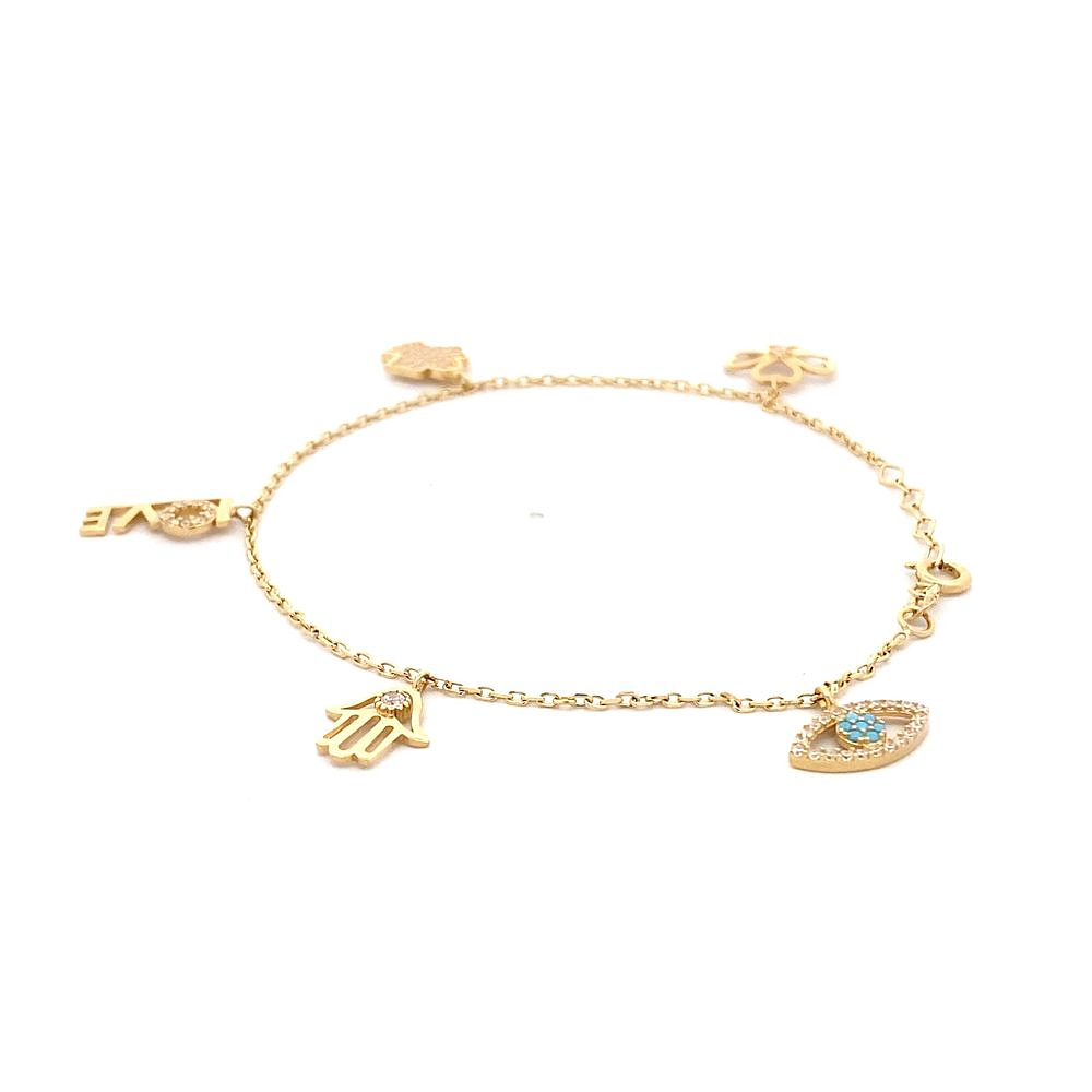 Pulsera De Oro Amarillo 18K Limada Con Colgantes Móviles