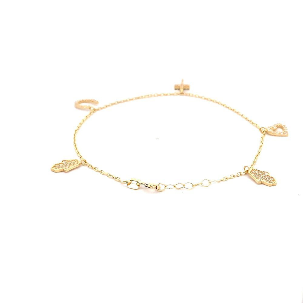 Pulsera De Oro Amarillo 18K Limada Con Colgantes Móviles