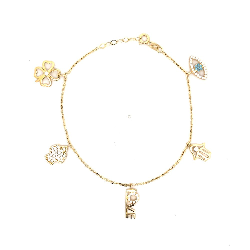 Pulsera De Oro Amarillo 18K Limada Con Colgantes Móviles