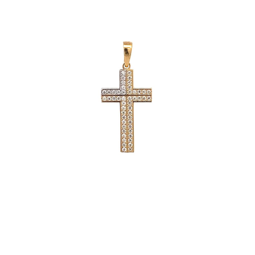 Colgante De Oro Amarillo 18K Cruz Con Piedras