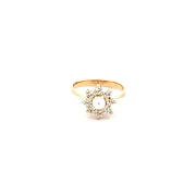Anillo De Oro Amarillo 18K Flor Con Perla Y Piedras
