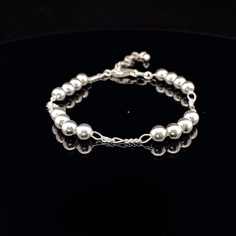 Pulsera De Plata 925 Limada Con Esferas Lisas 