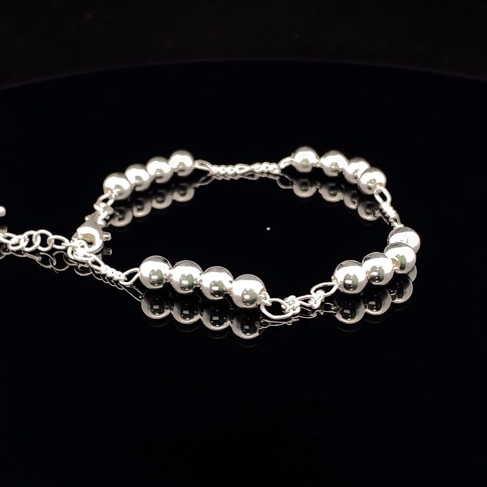 Pulsera De Plata 925 Limada Con Esferas Lisas 