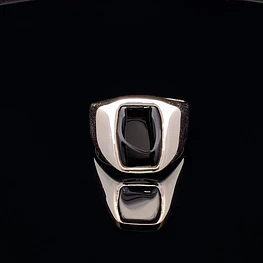 Anillo De Plata 925 Sello Cuadrado Con Piedra Negra