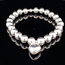 Pulsera De Plata 925 Esferas Corazón Colgante 
