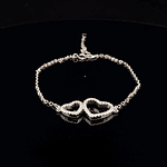 Pulsera De Plata 925 Limada Corazón Doble Con Piedras