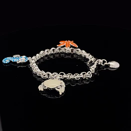 Pulsera De Plata 925 Rolo Con Colgantes De Mar