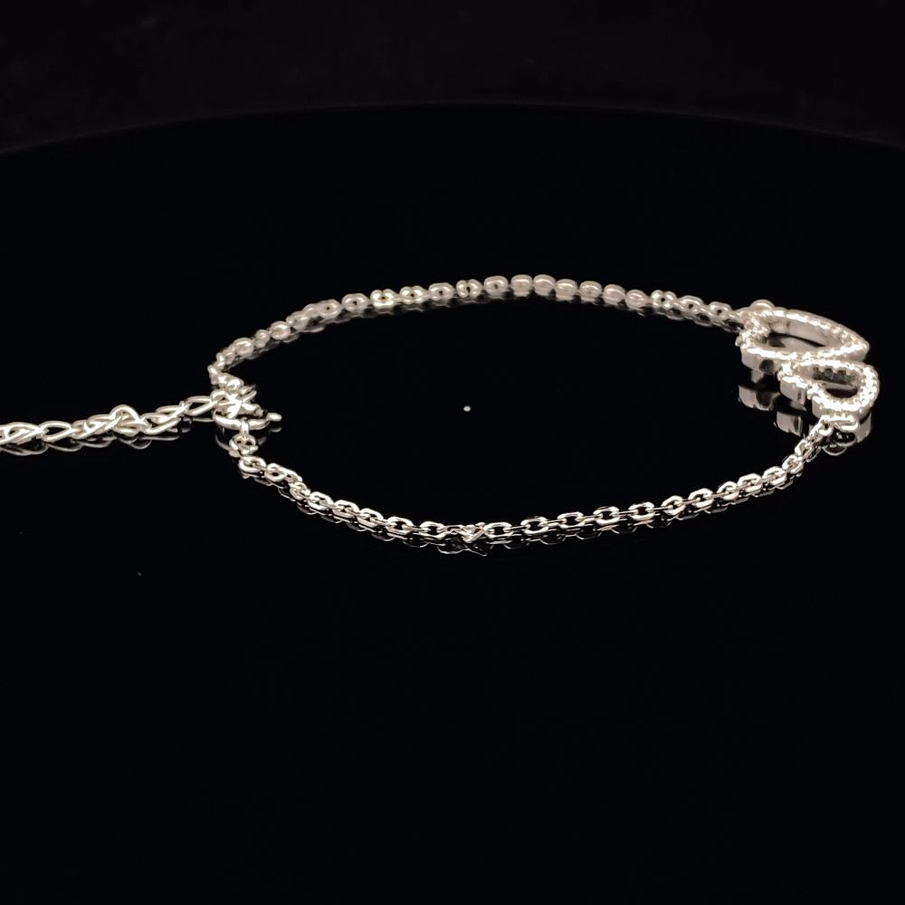 Pulsera De Plata 925 Limada Corazón Doble Con Piedras