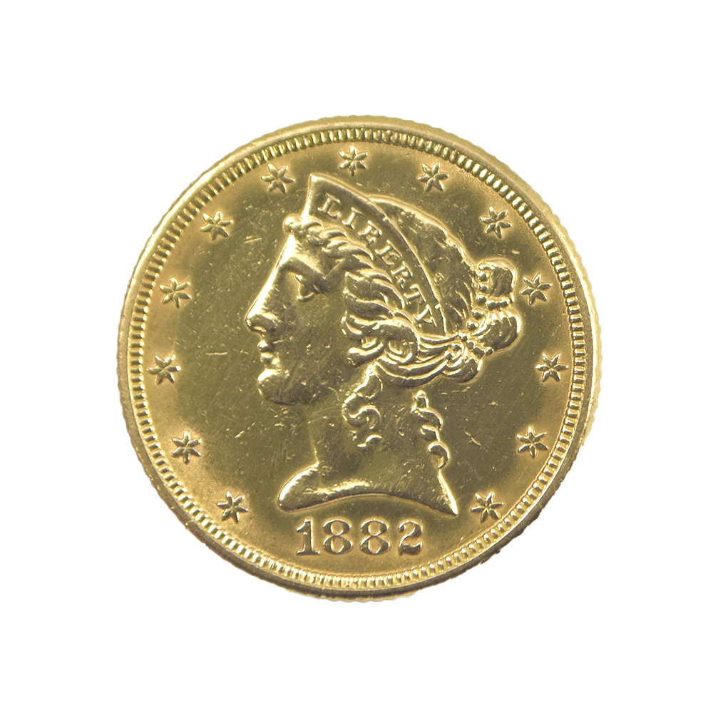 Moneda de Oro 5 Dólares Estados Unidos Año 1882