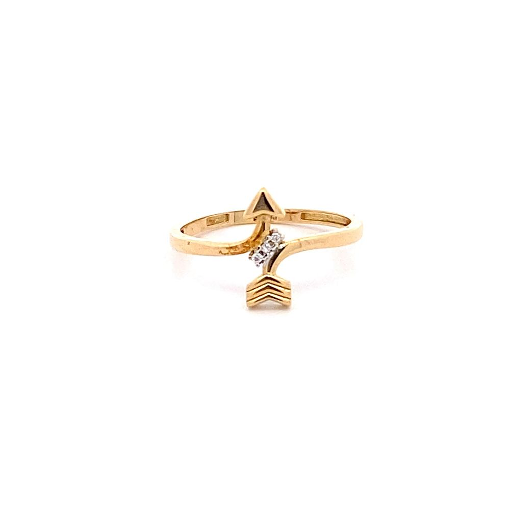 Anillo De Oro Amarillo 18K Flecha Tallada Con Piedras Incoloras 