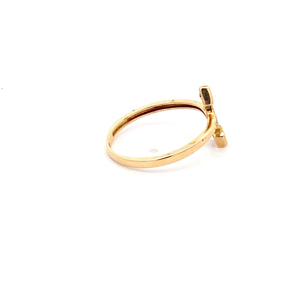 Anillo De Oro Amarillo 18K Flecha Tallada Con Piedras Incoloras 