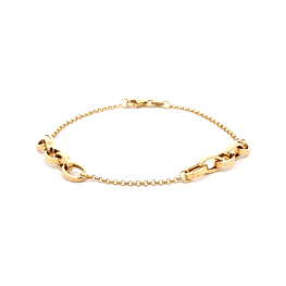 Pulsera De Oro Amarillo 18K Rolo Con Eslabones