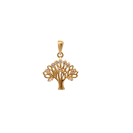 Colgante De Oro Amarillo 18K Árbol De La Vida Con Piedras Incoloras