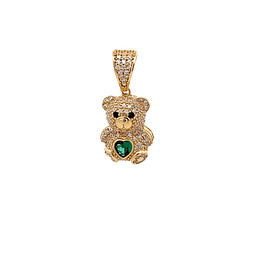 Colgante De Oro Amarillo 18K Oso Con Piedras Incoloras, Negras Y Verde