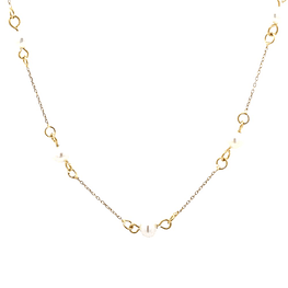 Cadena De Oro Amarillo 18K Limada Con Perlas Blancas