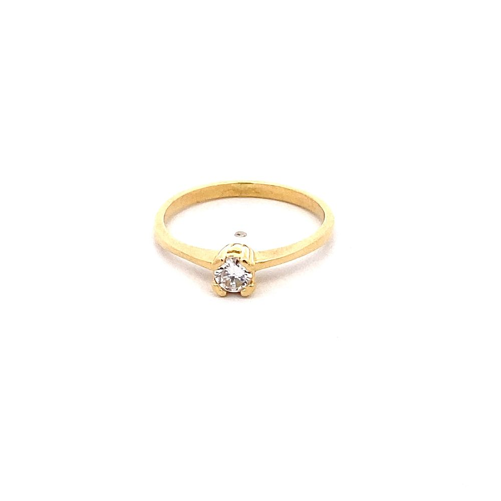 Anillo De Oro Amarillo 18K Solitario Con Piedra Incolora