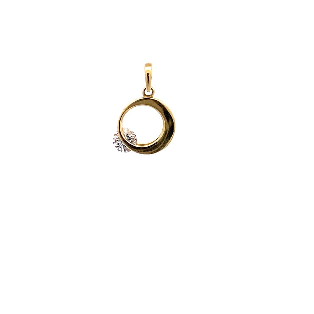 Colgante De Oro Amarillo 18K Circulo Calado Con Piedra Incolora