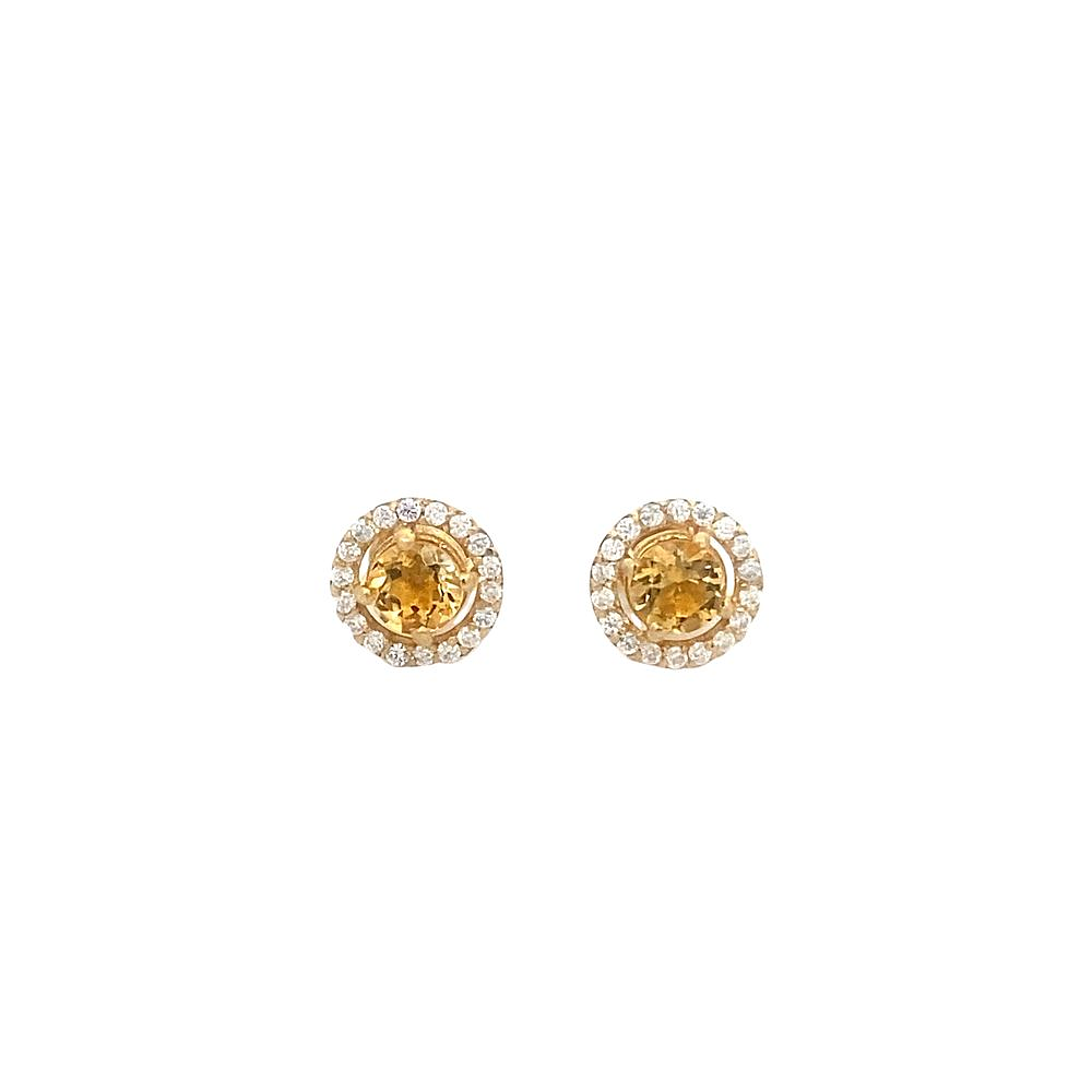 Aros De Oro Amarillo 18K Halo Con Cuarzo Citrino Y Moissanitas