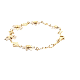 Pulsera De Dos Oro 18K Flores Con Espirales 