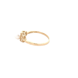 Anillo De Oro Amarillo 18K Calado Solitario Con Piedras Y Perla